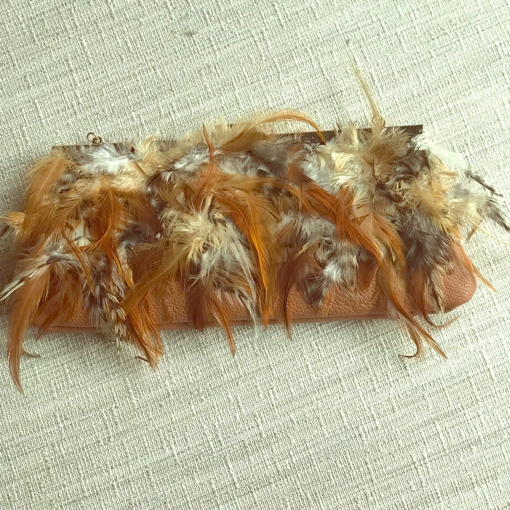 Leather one side other side feather Clutch